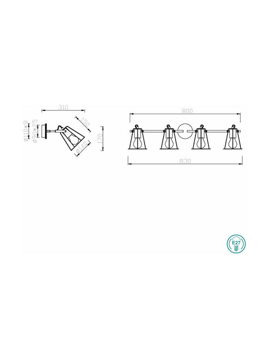 Trio Lighting Jaipur Spot with 4 Lights and with Socket E27 in Black Color