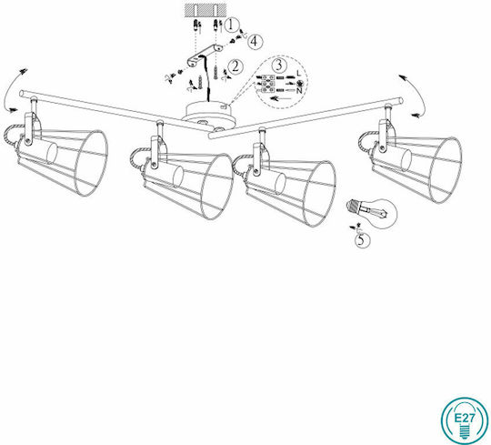 Trio Lighting Jaipur Σποτ με 4 Φώτα και με Ντουί E27 σε Μαύρο Χρώμα