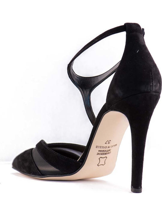 Fardoulis Pointed Toe Stiletto Black High Heels with Strap 2309L