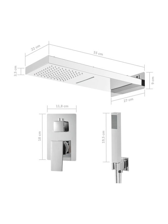 vidaXL Built-in Mixer, Hand Shower & Shower Head Set for Shower Inox Silver