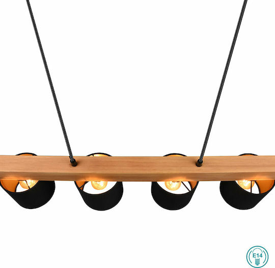 Trio Lighting Cameron Ρυθμιζόμενο Κρεμαστό Φωτιστικό Μαύρο Ράγα για 4 Λαμπτήρες E14 75x150εκ.