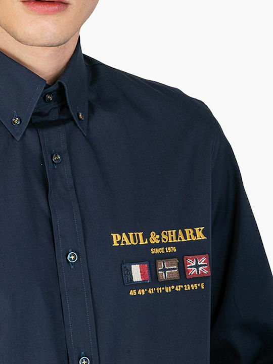 Long-sleeved Cotton Shirt Navy Blue