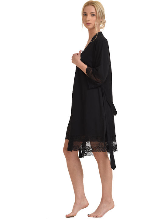 Vienetta Secret Summer Women's Cotton Robe with Nightdress Black 9180