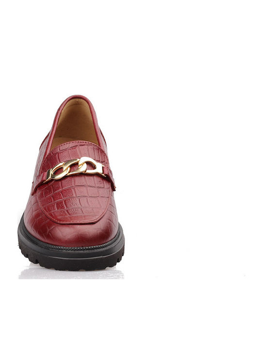 Leather Women's Moccasins in Burgundy Color