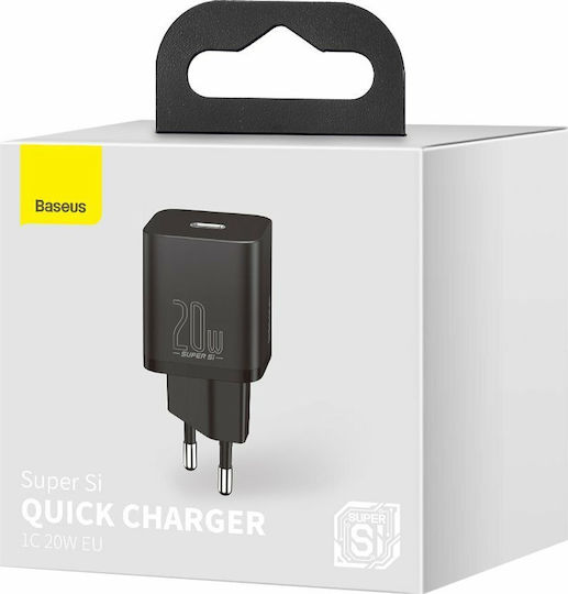 Baseus Charger Without Cable with USB-C Port 20W Power Delivery Blacks (Super Si)