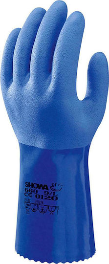 Showa Wasserdicht Arbeitshandschuhe Blau PVC/Baumwolle 1Stück
