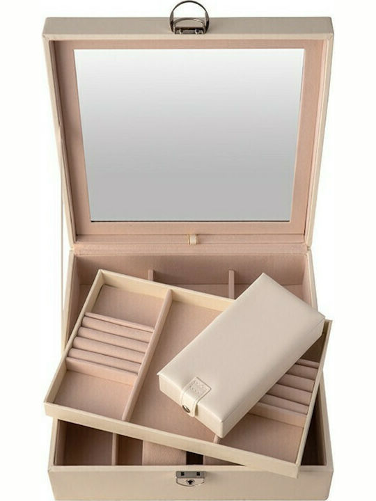CX7191 Jewellery Box with Mirror Beige 25x25x8.5cm