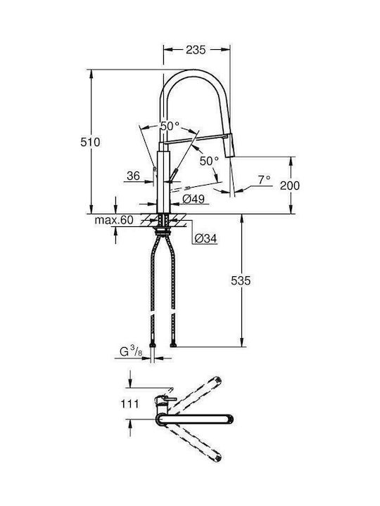 Grohe Concetto Висока Кухненски Смесител Настолен с Душ Черна