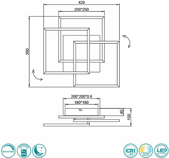 Trio Lighting Mobile Πλαφονιέρα Οροφής 39εκ. Ασημί με Ενσωματωμένο LED και Τηλεχειριστήριο