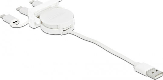 DeLock Cablu USB Regular La Lightning / Type-C / micro USB Alb 0,50m (81375)