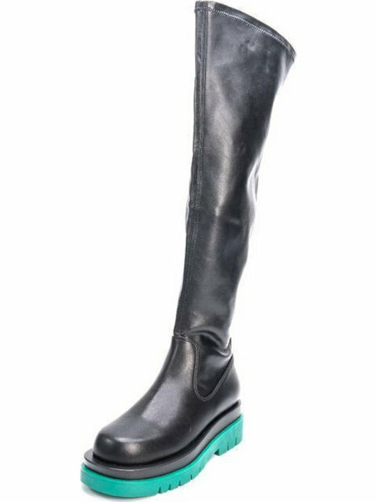 Leather Over the Knee Medium Heel Women's Boots with Zipper Nola Black