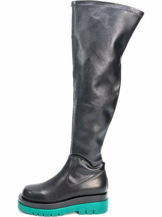 Leather Over the Knee Medium Heel Women's Boots with Zipper Nola Black