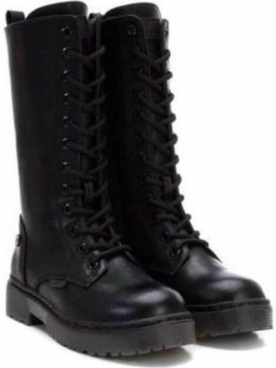 Xti Kids Leather Military Boots with Lace Black