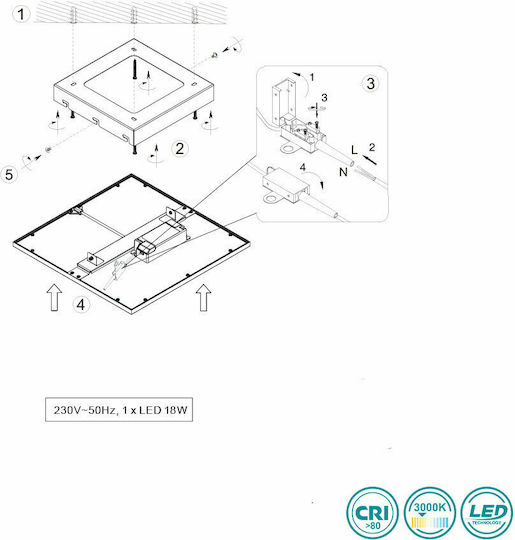 Trio Lighting Platz Vertieft LED Panel 18W mit Warmes Weiß Licht 3000K