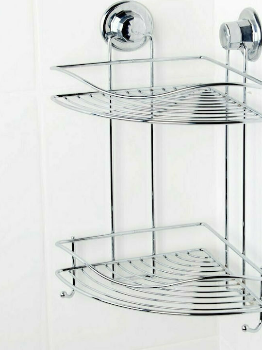 Tekno-Tel 455.DM253 Colțar Montat pe perete Raft Baie Inox cu 2 Rafturi și Ventuze 29.5x21x40cm Argintie