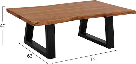 Rectangular Central Coffee Table Montana Made of Solid Brown Wood W115xD63xH40cm