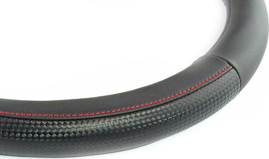 AMiO Car Steering Wheel Cover SWC-28 with Diameter 37-39cm made of Leatherette Black with Red Stitching