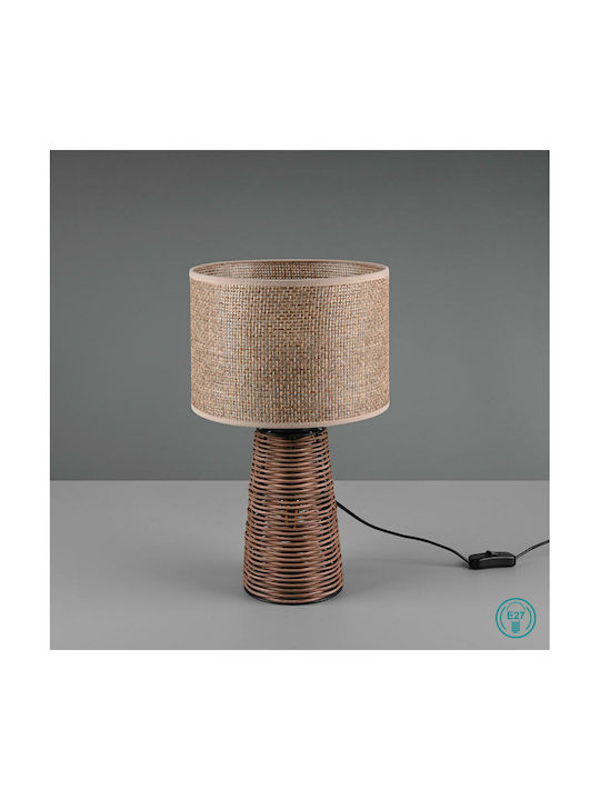 Trio Lighting Straw Vintage Table Lamp for Socket E27 with Beige Shade and Brown Base