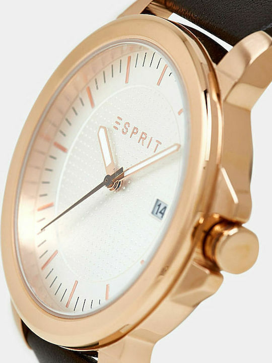 Esprit Ανδρικό Ρολόι 42mm Χρονογράφος Μπαταρίας με Καφέ Δερμάτινο Λουράκι