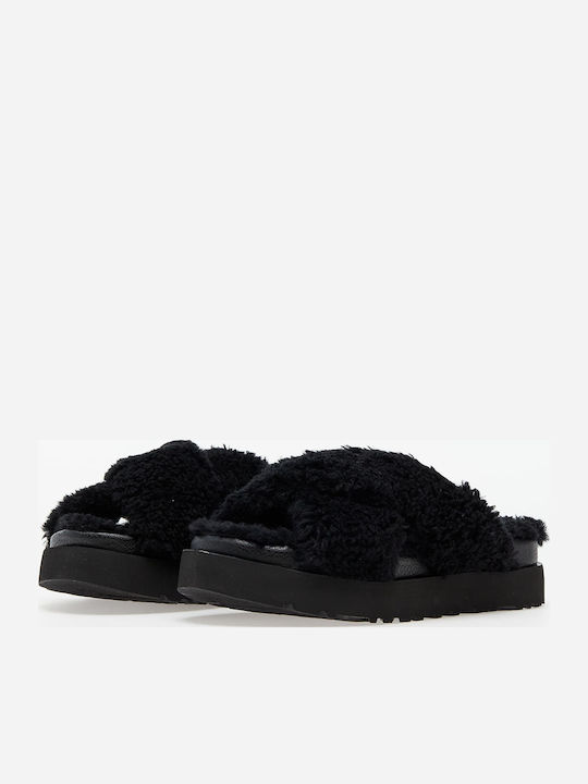 Fuzz Sugar Cross Leather Women's Flat Sandals in Black Color
