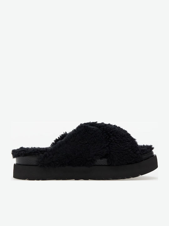 Fuzz Sugar Cross Leather Women's Flat Sandals in Black Color