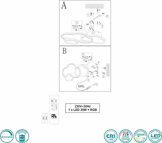 Trio Lighting Συννεφάκι Μονόφωτο Παιδικό Φωτιστικό Πλαφονιέρα από Μέταλλο 29W Λευκή