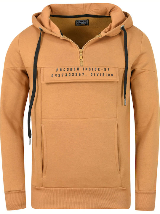 Paco & Co Herren Sweatshirt mit Kapuze und Taschen Braun