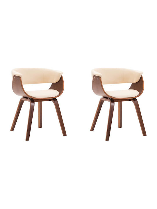 Dining Room Artificial Leather Armchair Cream / Brown 59.5x51x72cm 2pcs