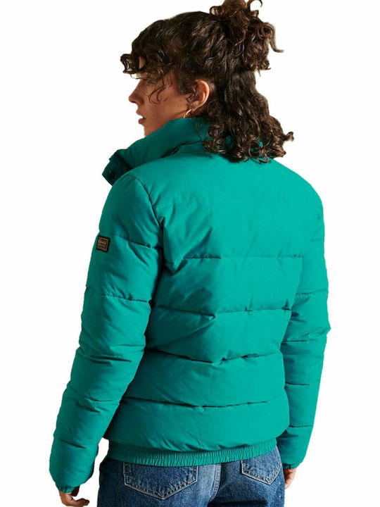 Superdry Source Retro Κοντό Γυναικείο Puffer Μπουφάν για Χειμώνα Opal Green