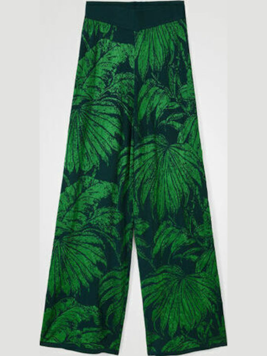 Danubio Women's High-waisted Fabric Trousers with Elastic Green