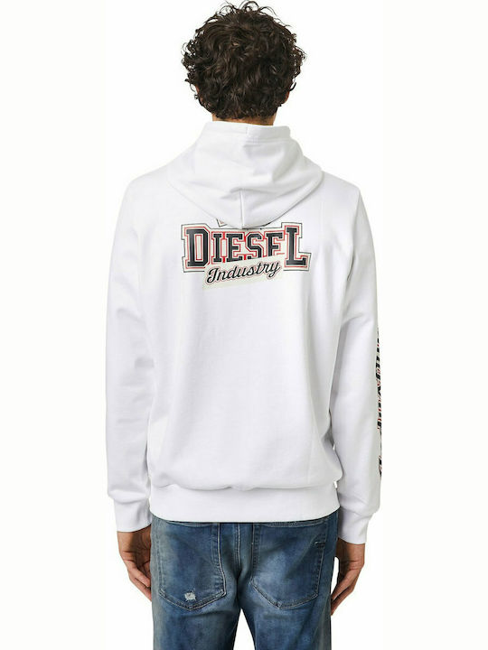 Diesel Herren Sweatshirt mit Kapuze und Taschen Weiß