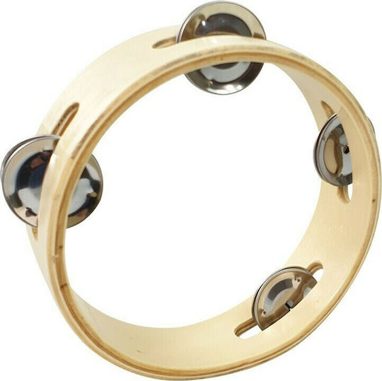 RP Beige Wooden Handheld Tambourine Jingles in Single Row