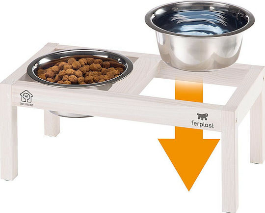 Ferplast Stainless Steel Bowl Food & Water for Dog & Cat with Base 2x 1.7lt 16cm in White Color