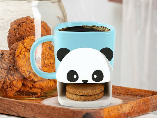 Total Gift Panda Biscuit Becher Keramik Blau 250ml