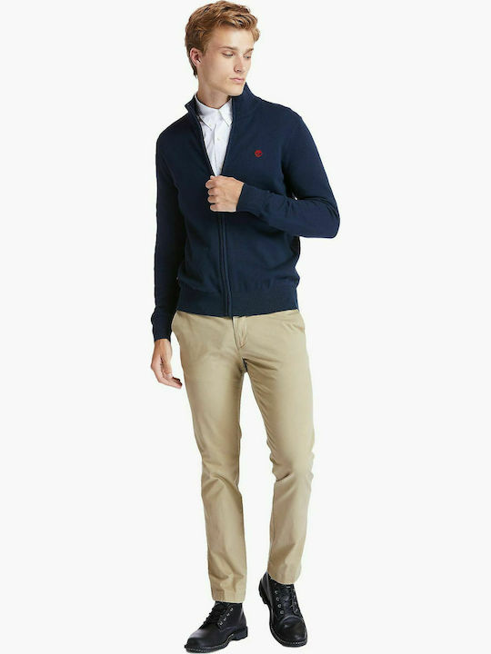 Men's Knitted Cardigan with Zipper Navy Blue