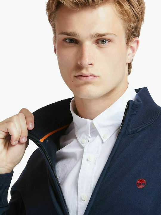 Men's Knitted Cardigan with Zipper Navy Blue