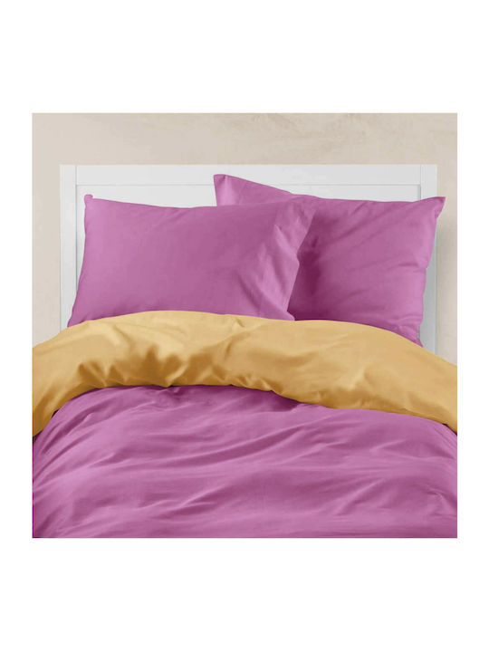 Borea Duvet Cover Cotton King 220x240 Solid Line Purple / Mustard