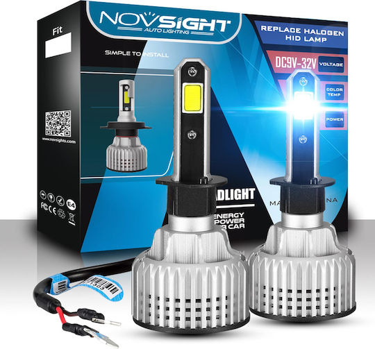 NovSight Lamps Car H1 LED 6500K Cold White 12-24V 72W 2pcs