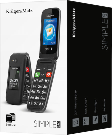 Kruger & Matz Simple 930 Dual SIM Κινητό με Μεγάλα Κουμπιά (Αγγλικό Μενού) Μαύρο