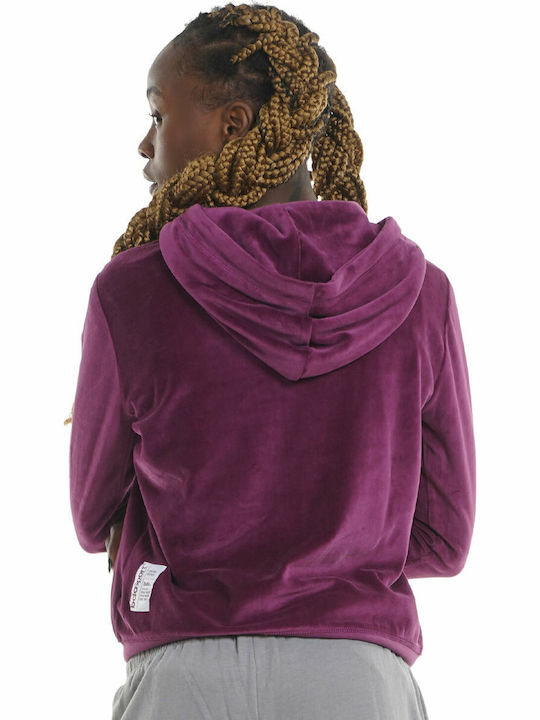 071121 Women's Sweatshirt Jacket Velvet Hooded Burgundy 071121-01