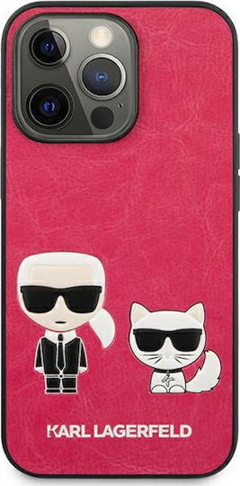 Karl Lagerfeld Ikonik Karl & Choupette Umschlag Rückseite Synthetisches Leder Fuchsie (iPhone 13 Pro)