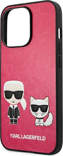 Karl Lagerfeld Ikonik Karl & Choupette Umschlag Rückseite Synthetisches Leder Fuchsie (iPhone 13 Pro)