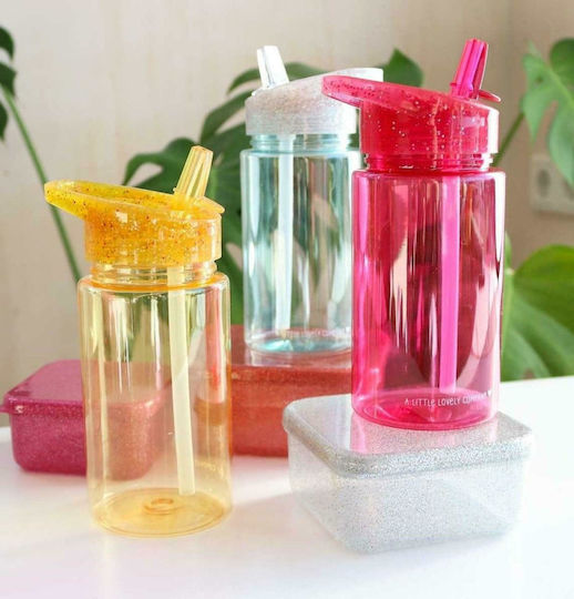 A Little Lovely Company Kinderflasche Kunststoff mit Strohhalm Gelb 450ml