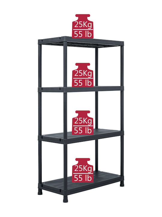 Plastic Outdoor Shelving Unit with 3 Shelves Black 60x30x138cm
