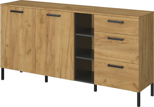 Sideboard Wooden Χρυσός Δρυς / Γραφίτης 180x42x92.5cm