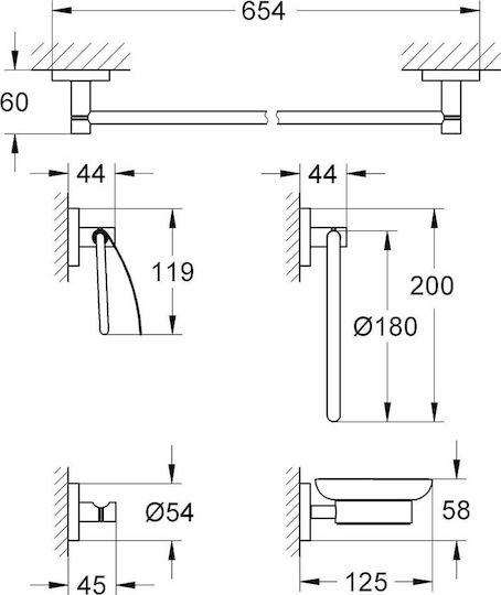 Grohe Grohe Essentials An der Wand Montiertes Badezimmerzubehör-Set Metall Silber 5 Stück Grohe Grohe Essentials An der Wand Montiertes Badezimmerzubehör-Set Metall Silber 5 Stück