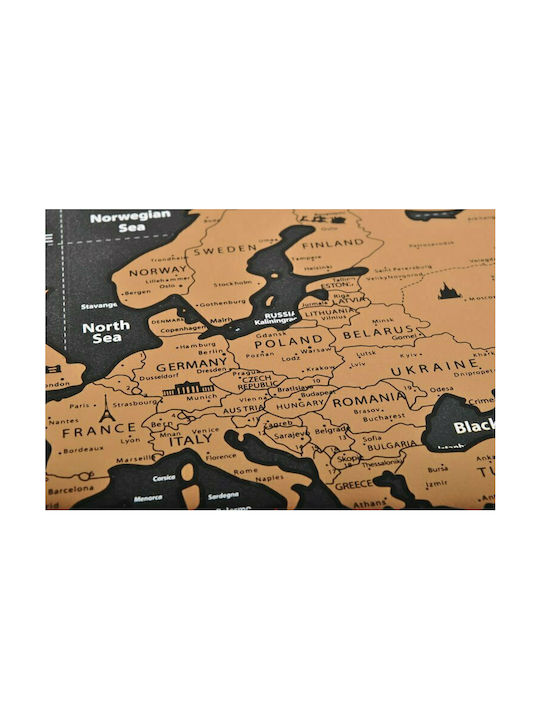 SPM Scratch Map for Office Decoration Made of Glass 82x59cm in Gold Colour