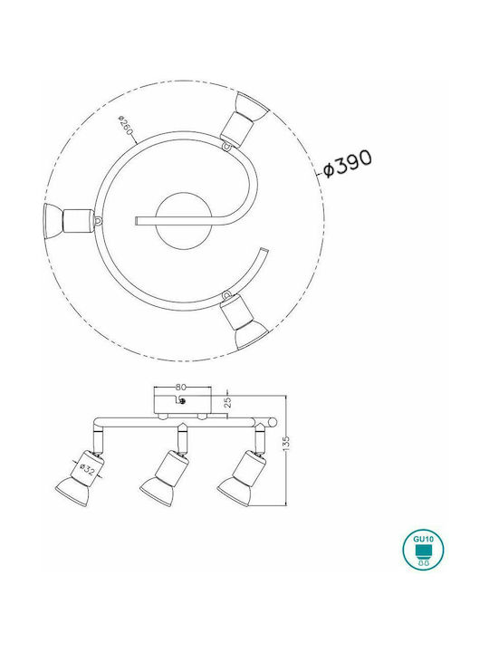 Trio Lighting Paris Triple Spot with Socket GU10 in White Color