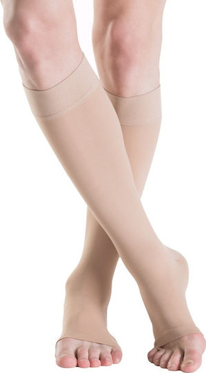 Sigvaris Cotton Short Socks Calf High Graduated Compression Open 22-32 mmHg Beige