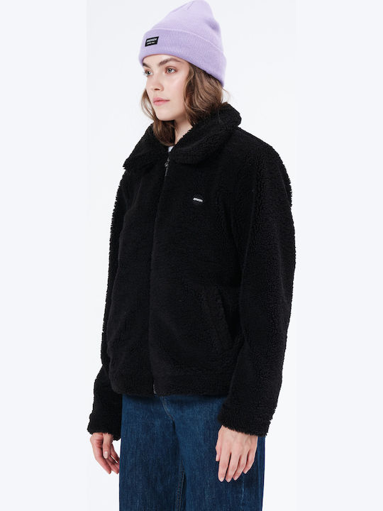 Women's Hiking Short Puffer Jacket for Winter with Hood Black